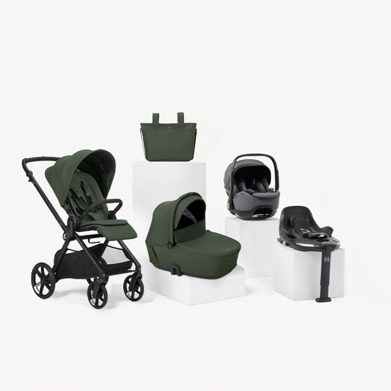 Jané Muum TRIO cochecito en color verde botanic con portababé gris mars gray y base isofix