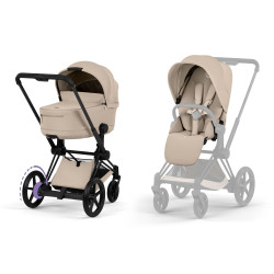 Cybex e-Priam Comfort cochecito 2026 con capazo flexible con chasis en color rosegold  y capazo y tela de silla en sepia black 2