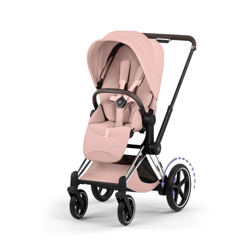silla de paseo cochecito e-priam style de Cybex con chasis chromebrown en rosa peach pink