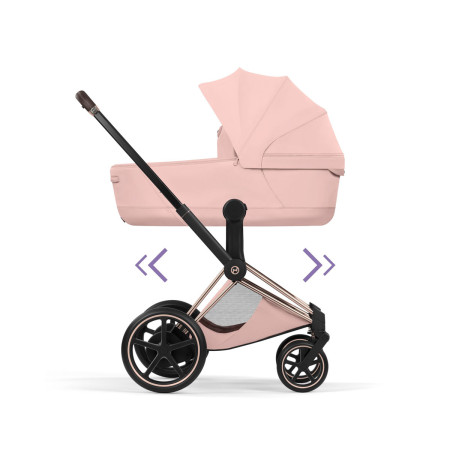 cochecito e-priam style de Cybex con chasis rosegold en rosa peach pink