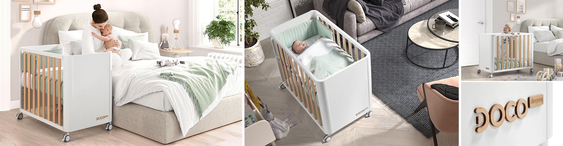 minicuna de colecho doco sleeping style de cotinfant. Una minicuna de colecho de dise&ntilde;o moderno en blanco y madera natural